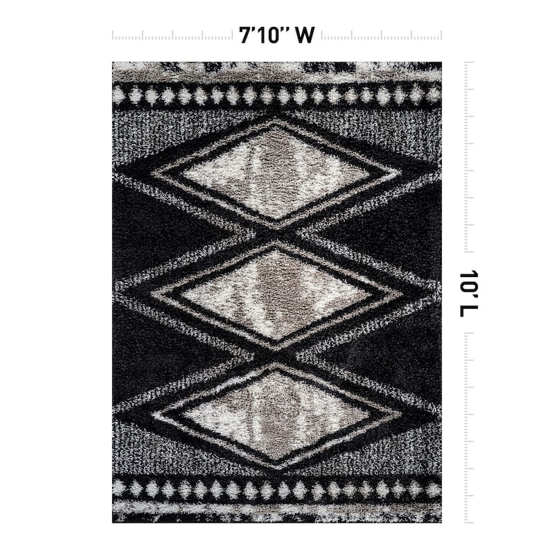 Geometric Grid Shag Rug - Anthracite Dark Gray - Medium Pile - Durable for Living Room, Bedroom, or Entryway