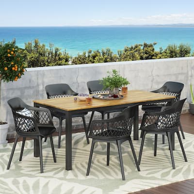 Miramar Outdoor Wood and Resin Outdoor 7 Piece Dining Set by Christopher Knight Home