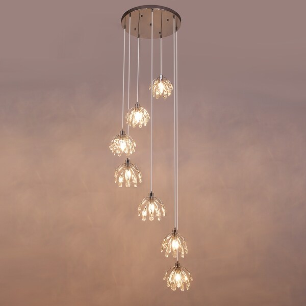 7 - Light Cluster Crystal Cylinder Stairway / Staircase Chandelier