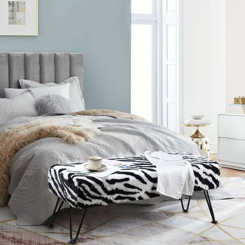 Home Soft Things Animal Pattern Ottoman Bench with Black Metal Legs