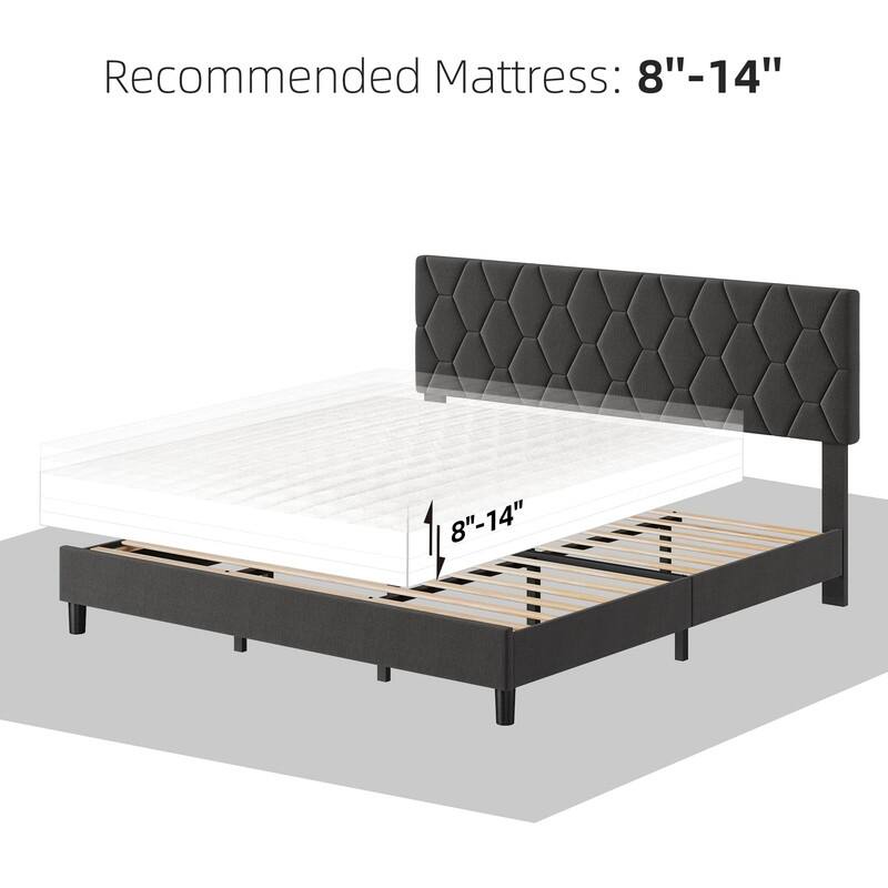 Upholstered Platform Bed Frame with Adjustable Headboard