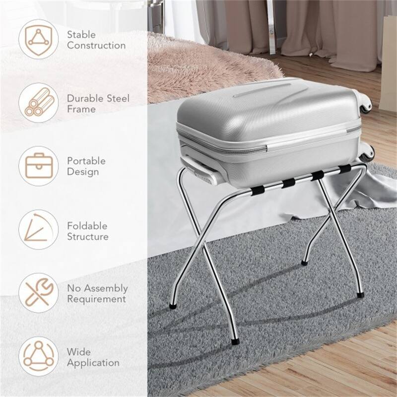 Black Foldable Luggage Rack with Nylon Belts for Home