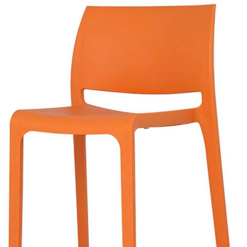 HomeRoots Set of Two 30" Orange Heavy Duty Plastic Low Back Outdoor Bar Height Chairs