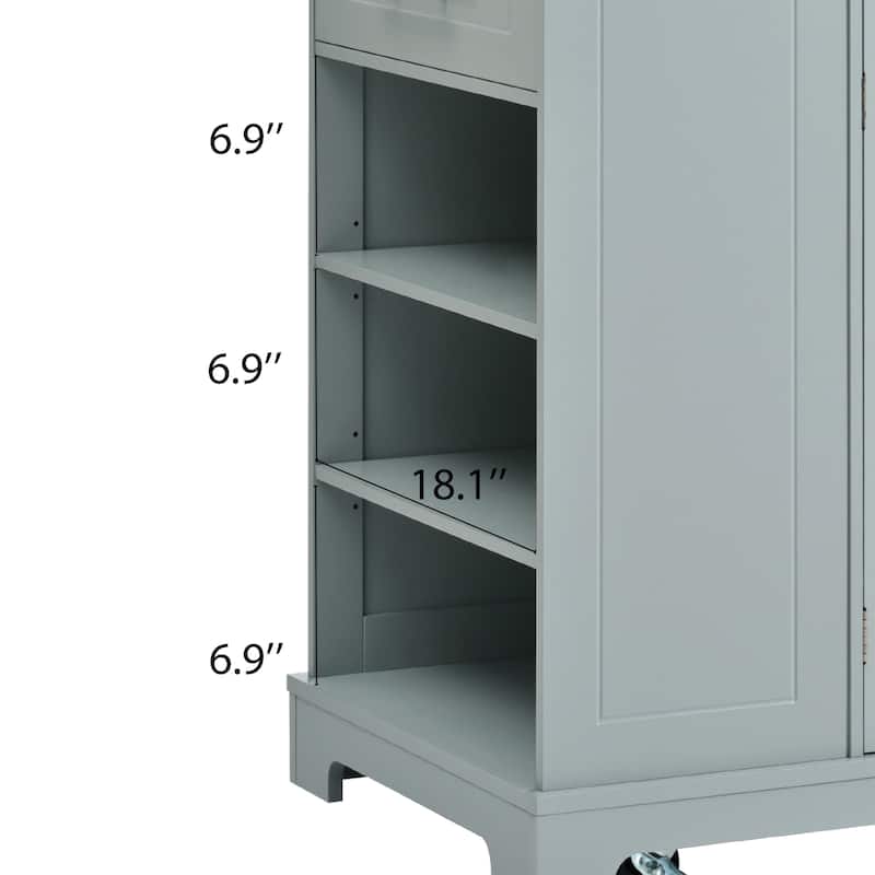 Rolling Kitchen Island w/ Power Outlet,Internal Rack,3 Open Side Racks