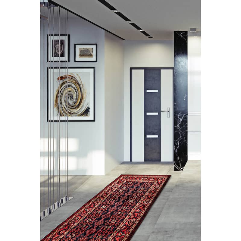 Andelz Navy, Red Rug 3'7" x 12'6" - 3'7 x 12'6