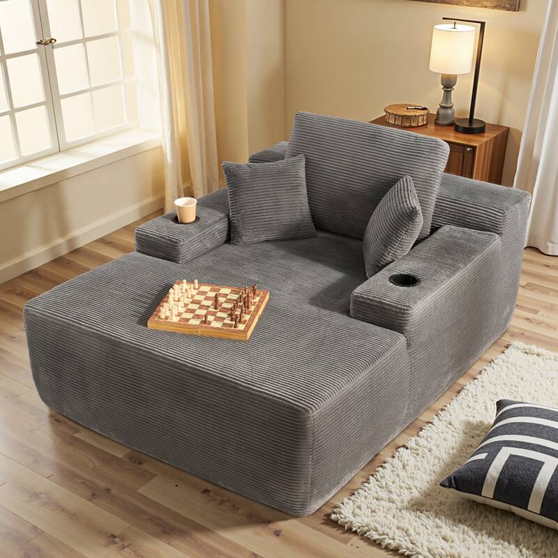 OVIOS Plush Convertible Floor Lounge Sofa with Cup Holder - Corduroy​ Gray
