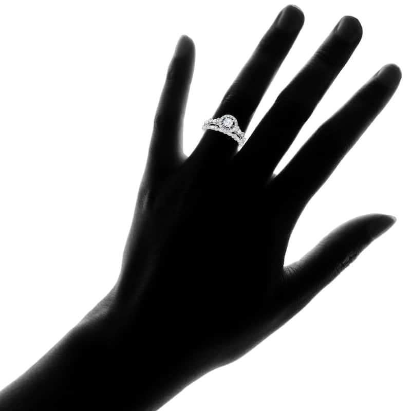 1/2CT Halo Diamond Engagement Wedding Ring Set White Gold