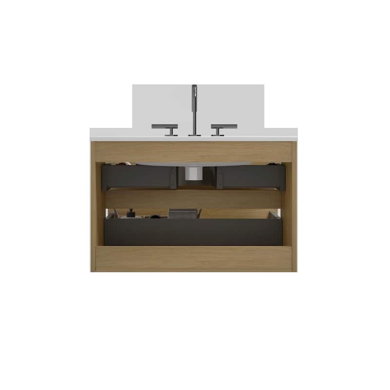 Wall-Mount Bathroom Vanity with Ceramic Sink - Three Faucet Holes