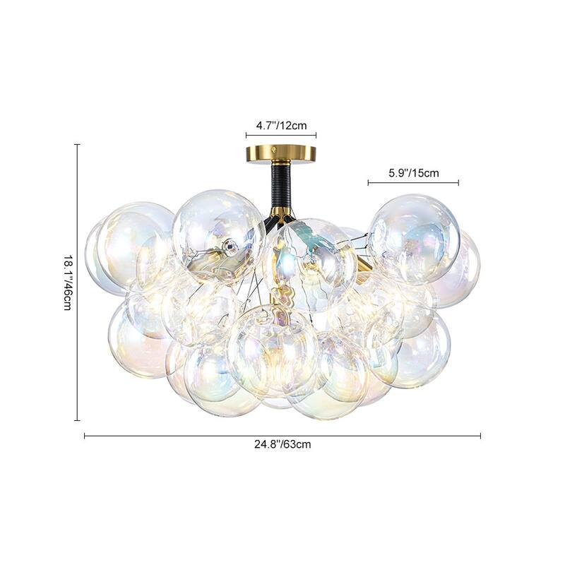 Modern Pearlescent Bubble Glass Semi Flush Mount Light 24.8 in Brass