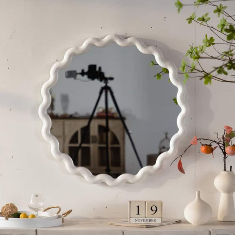White Scalloped Round Wall Mirror