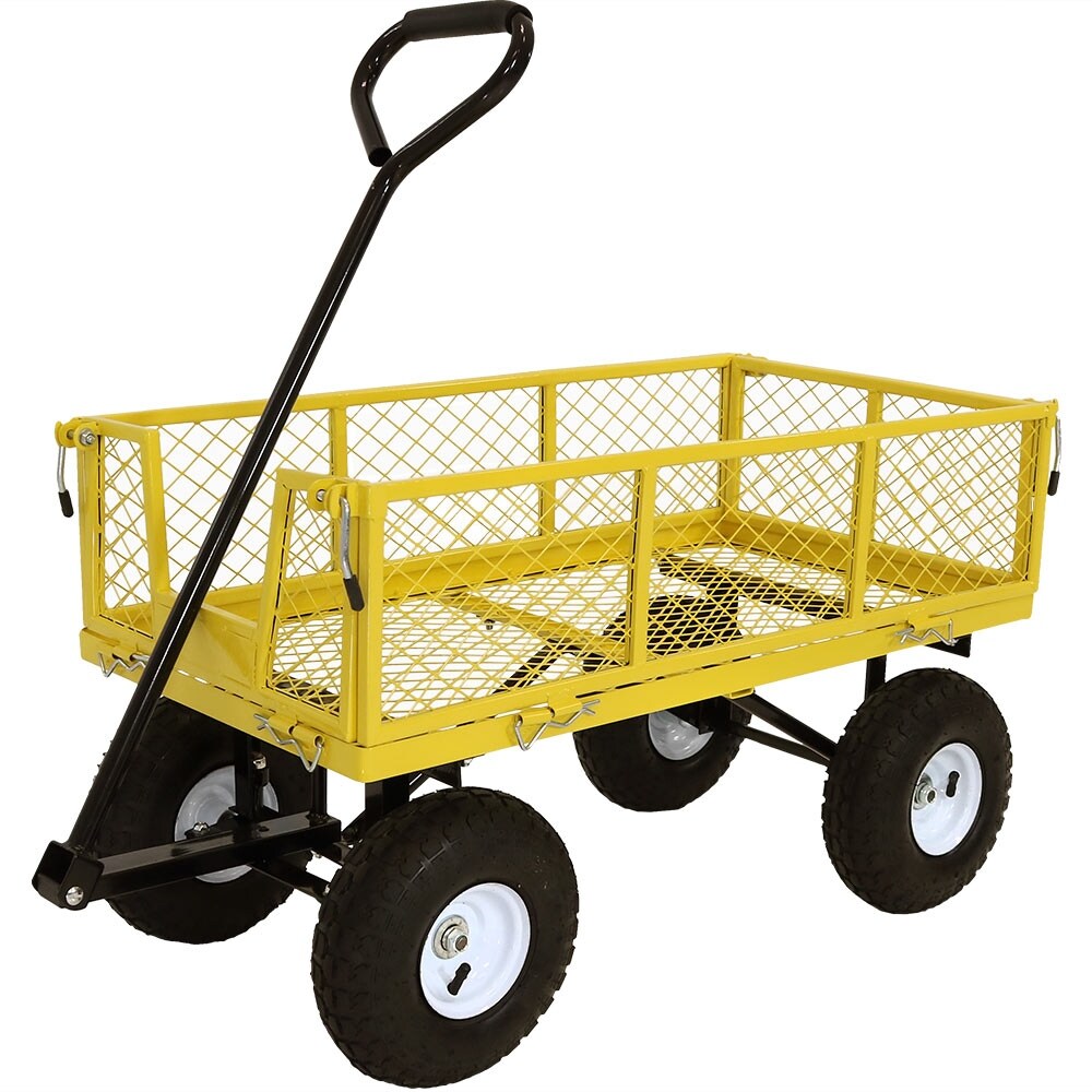 Steel Outdoor Lawn Garden Pull Wagon Cart Trailer Removable Sides 400-Lb Cap 