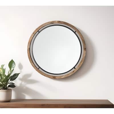 HomeRoots 28" Brown Round Wood Framed Accent Mirror - 28' X '28' X '1.25