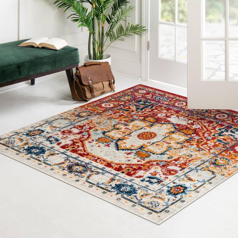 Transitional Anavine Collection Area Rug - 5'3" Square - Rust Red