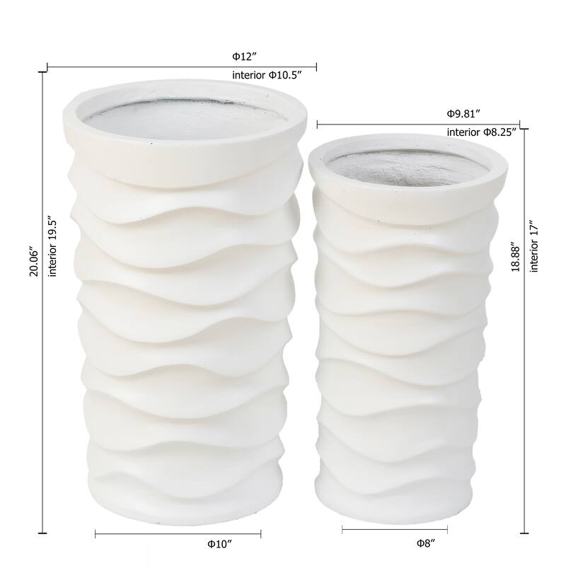 Reyis White Wavy Modern 2-piece Handmade Planter Set by Havenside Home