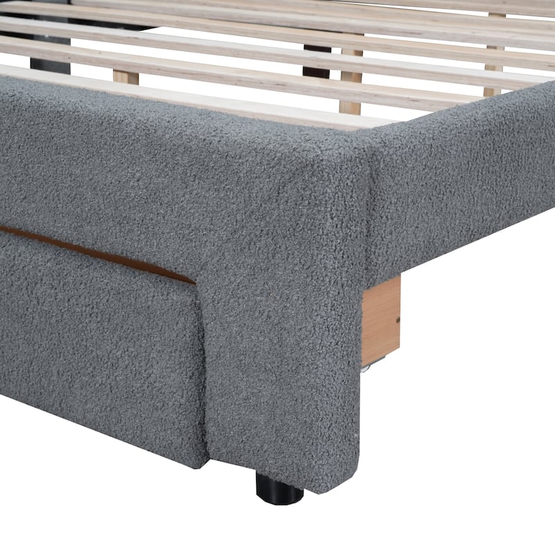 Teddy Fleece Queen Size Upholstered Platform Bed with 1 Nightstand