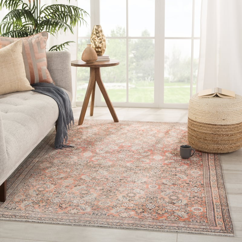 The Curated Nomad Ettons Printed Oriental Orange/ Cream Cotton Mix Area Rug