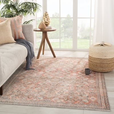 The Curated Nomad Ettons Printed Oriental Orange/ Cream Cotton Mix Area Rug