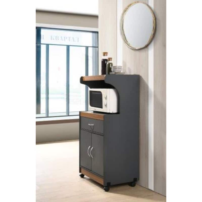 45" Gray and Oak Brown Solid Microwave Kitchen Cart