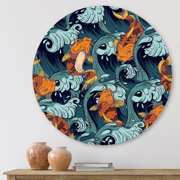 Designart 'Japanese Koi Fish' Nautical & Coastal Metal Circle ...