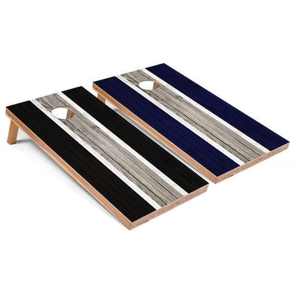 slide 2 of 5, Black and Navy Striped Premium Cornhole Boards with Carry Case 16 Years and Up
