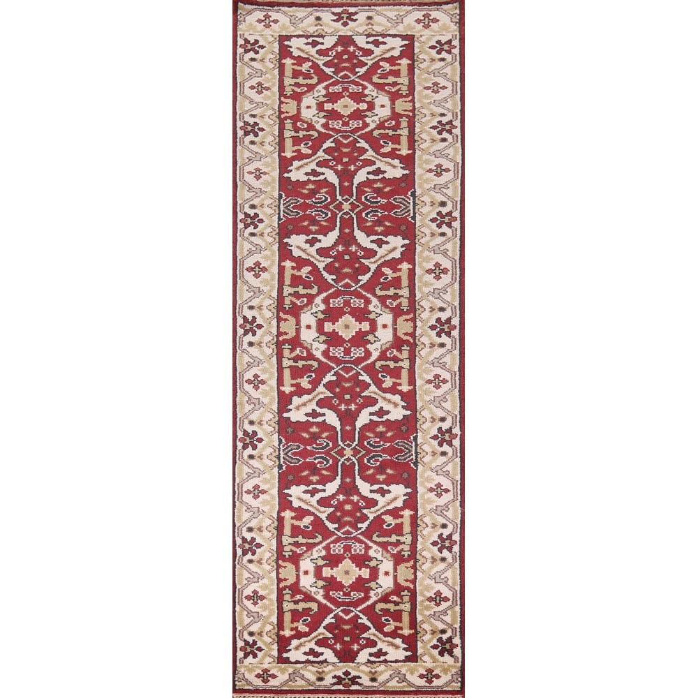 Red & Ivory Oushak Runner Rug Handmade Transitional Wool Carpet - 2'7"x 10'0"