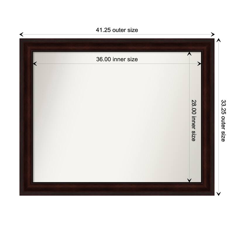 Coffee Bean Brown Framed Non-Beveled Custom Wall Mirror, Bathroom Vanity Mirror - Outer Size: 41.25 x 33.25