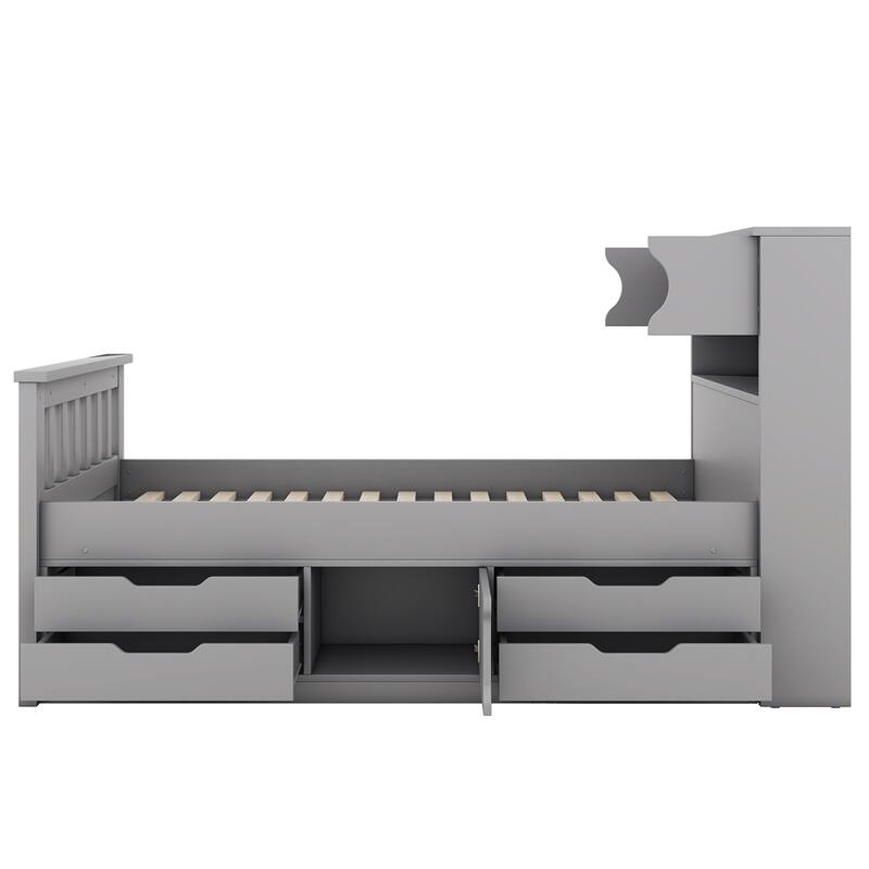 Twin Size Captain Platform Bed Frame with Storage Bookcases & Shelves