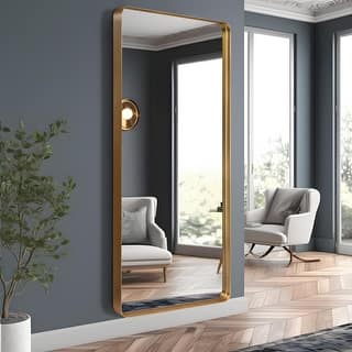 Full Length Mirror Aluminum Round Corner Rectangle Deep Frame Wall Decor Mirror Free Standing