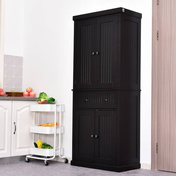 Homcom Traditional Freestanding Kitchen Pantry Cabinet Cupboard With Doors And 3 Adjustable Shelves Black Sale
