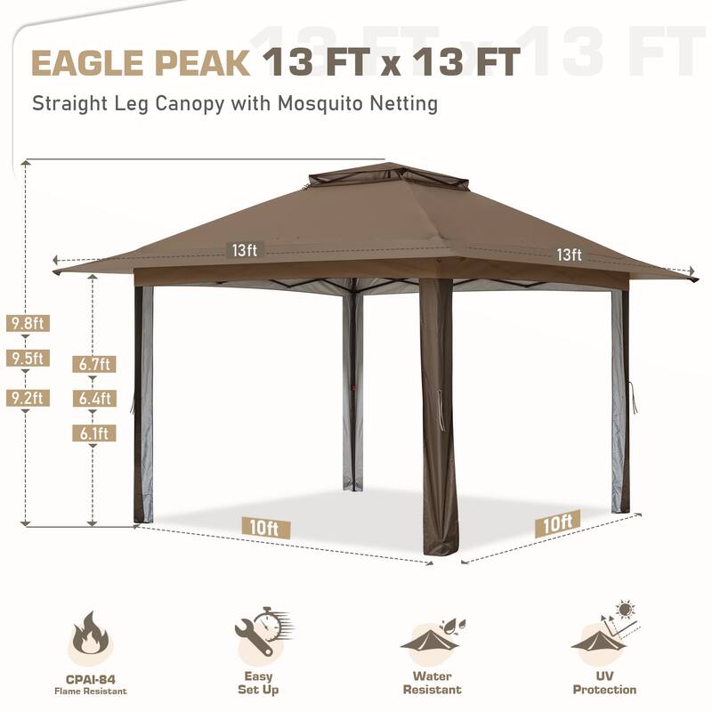 EAGLE PEAK 13x13 Pop Up Gazebo with Mosquito Netting, Easy Up Screened Canopy for Patio and Backyard, Easy Set-up Outdoor Gazebo