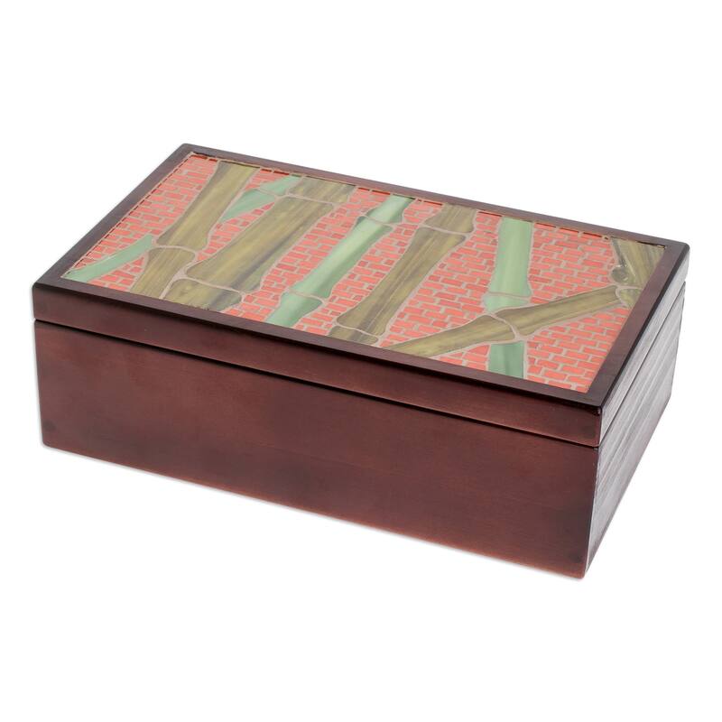 Novica Handmade Sugar Cane Visions Wood Tea Box