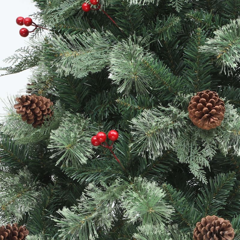 7.5ft Prelit Artificial Carolina Pine Christmas Tree with Remote, Green Artificial Hinged Christmas Tree w/ 1200 Mixed Tips