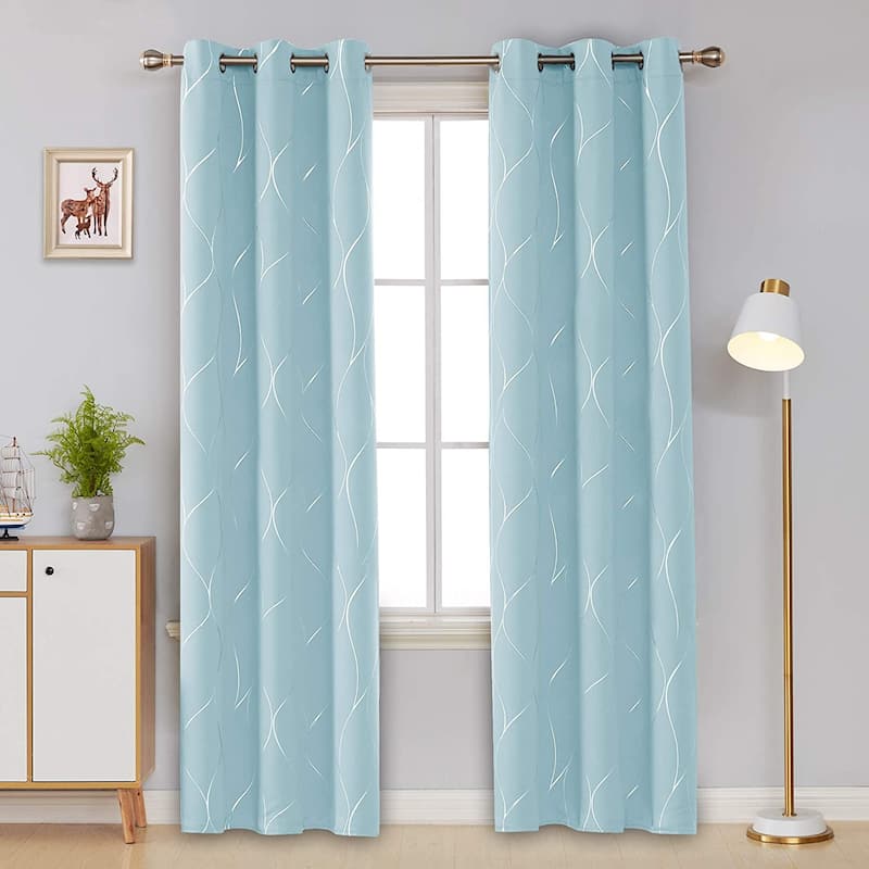 Deconovo Silver Line 42 Width Curtain Panel Pair (2 Panel) - W42"x L84" - Sky Blue