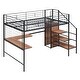 preview thumbnail 4 of 7, Full Size Metal Loft Bed with Desk and Metal Grid Wardrobe