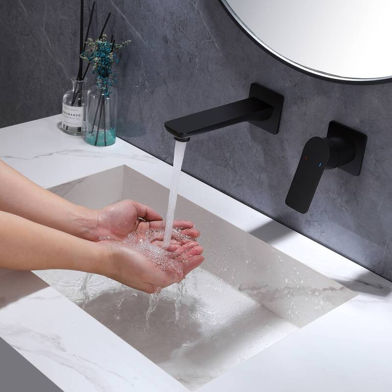 Wall Mount Bathoom Sink Faucet Single Handle Matte Black Bathroom Faucet 2 Holes Modern Vanity Basin Mixer Taps With Valve