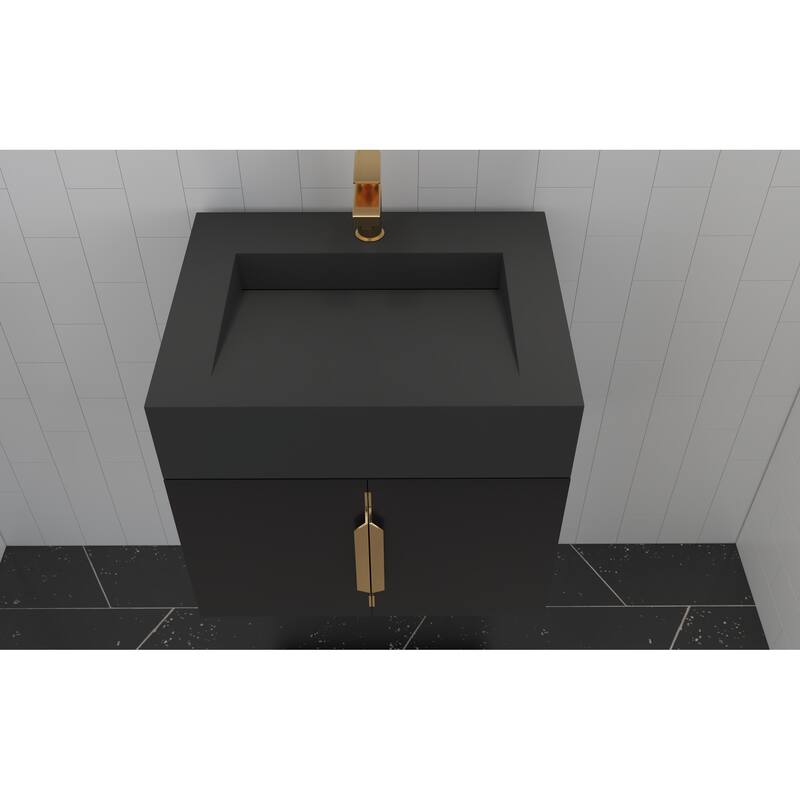 Nile 24-Inch Wall Mounted Bathroom Vanity Set w/ Black Top