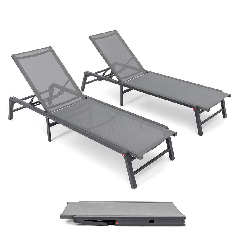 Patio Outdoor Chaise Lounge with Adjustable Backrest Set of 2 - Grey