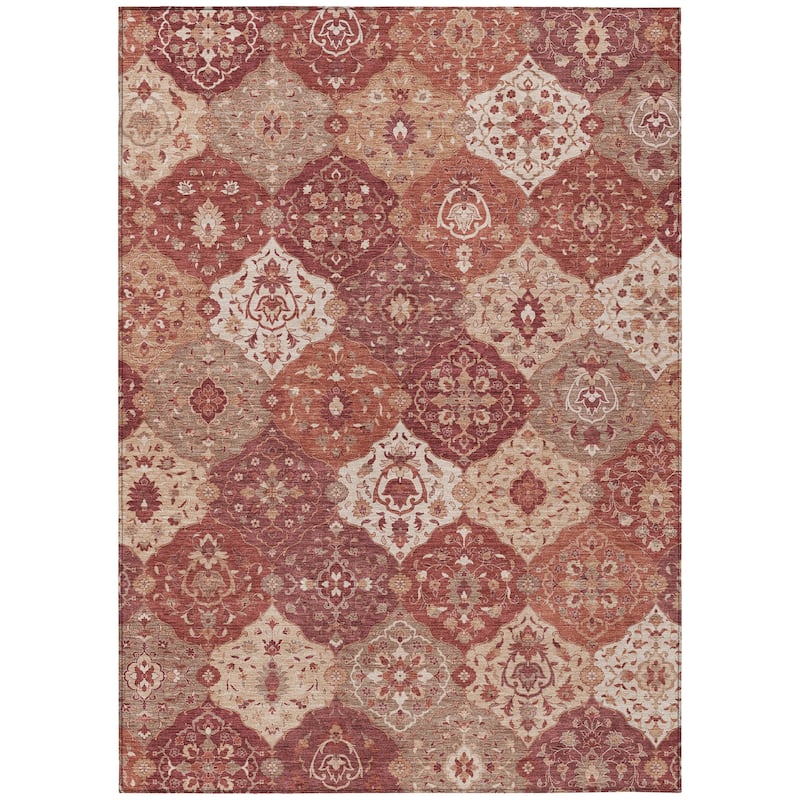 Machine Washable Indoor/ Outdoor Traditional Panel Chantille Rug