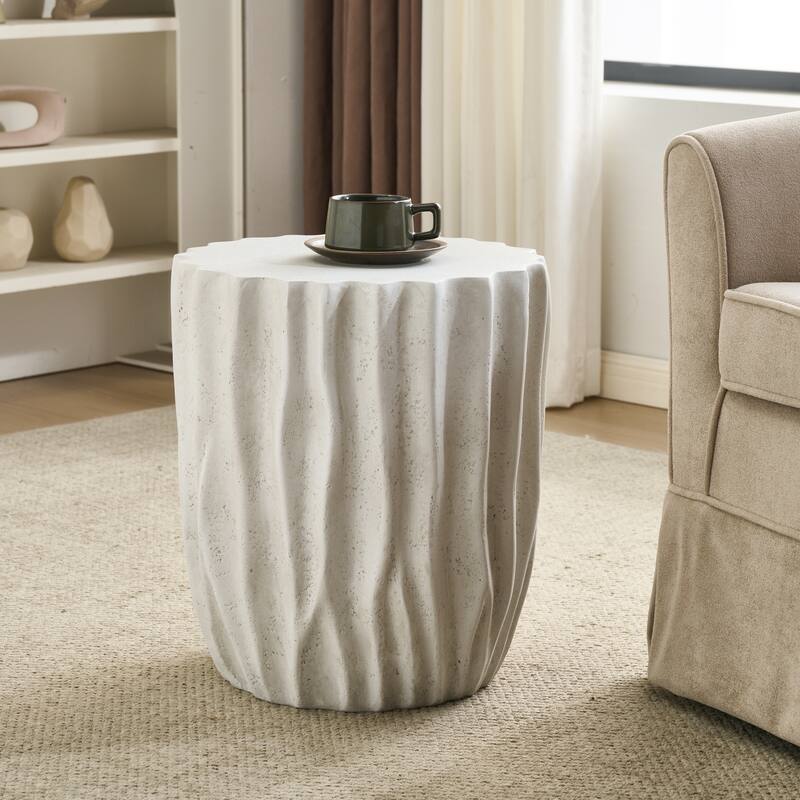 Christopher Knight Home - Ames 18.11"H Outdoor Modern Drum Shape MGO Side Table with Ribbed Surface Textured, Fully Assembled