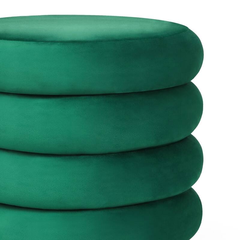 Adeco Velvet Round Storage Ottoman Side Table with Comfortable Seating
