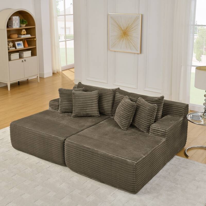 Compressed Two-seater Lazy Velvet Fabric Sofa Lounge Chair