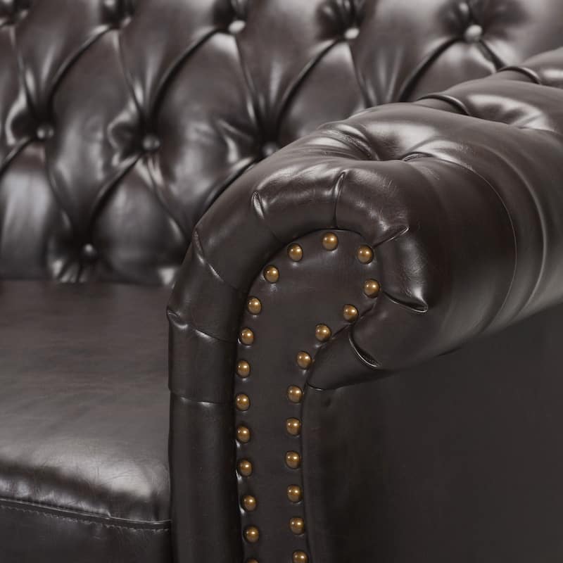 Parksley Tufted Chesterfield Faux Leather Sofa by Christopher Knight Home