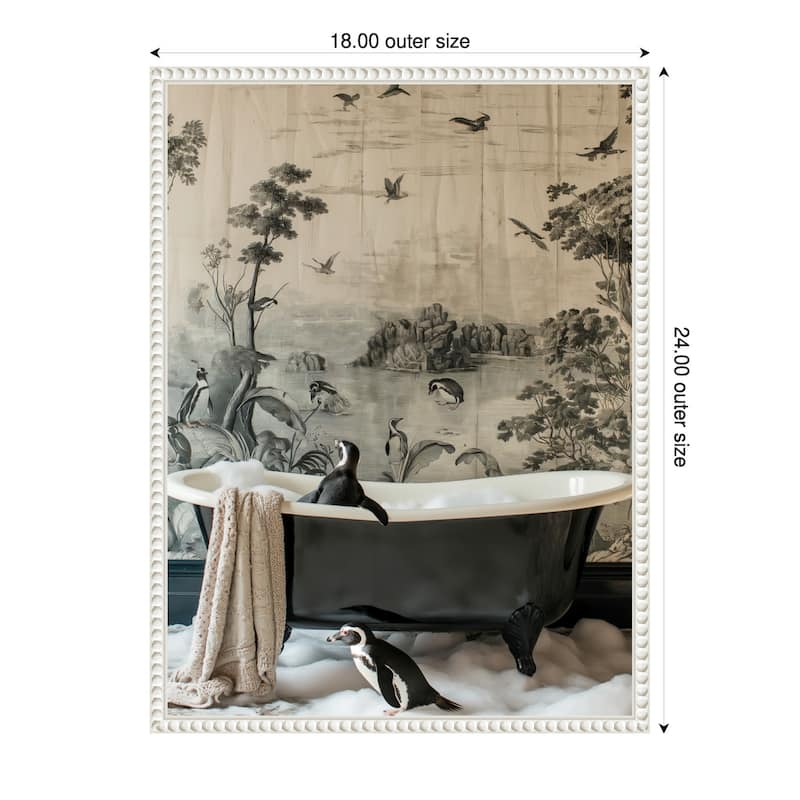 Penguins Dreamy Bath Time by Niky Rahner Framed Canvas Wall Art - 18 x 24 in