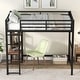 preview thumbnail 1 of 12, Industrial Full Size Metal Loft Kids Bed with Guardrail,Desk,Shelves Black