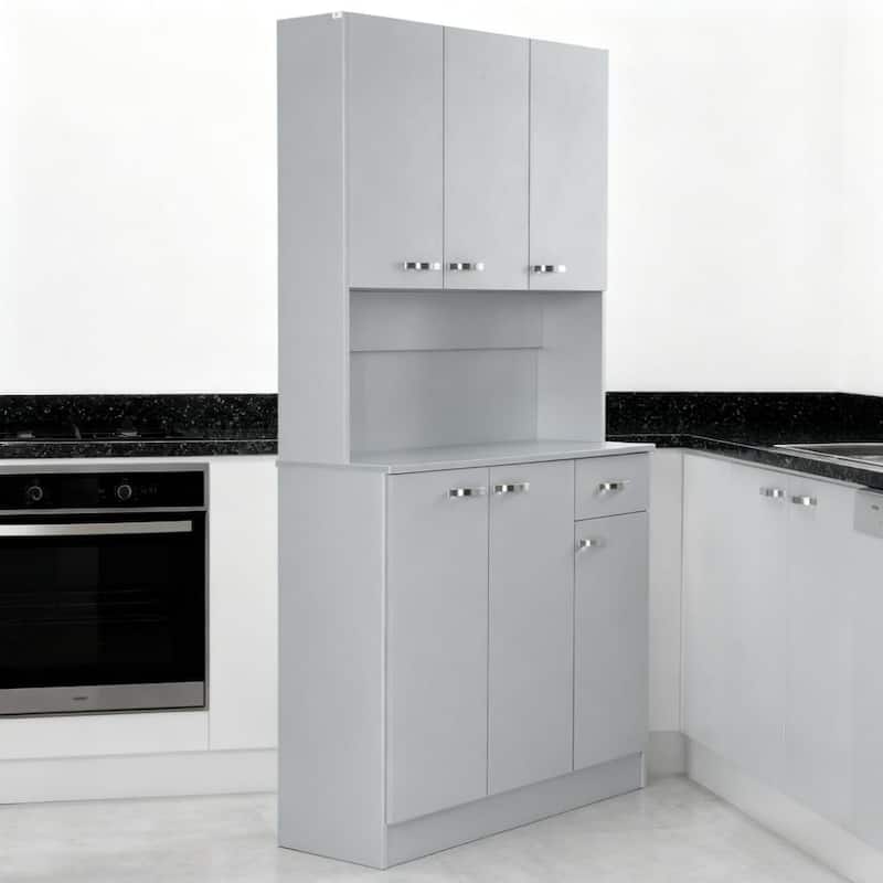 70.8" Buffet with Hutch, Modern Kitchen Wood Pantry Storage Cabinet with Microwave Oven Countertop, Drawer and Cupboard