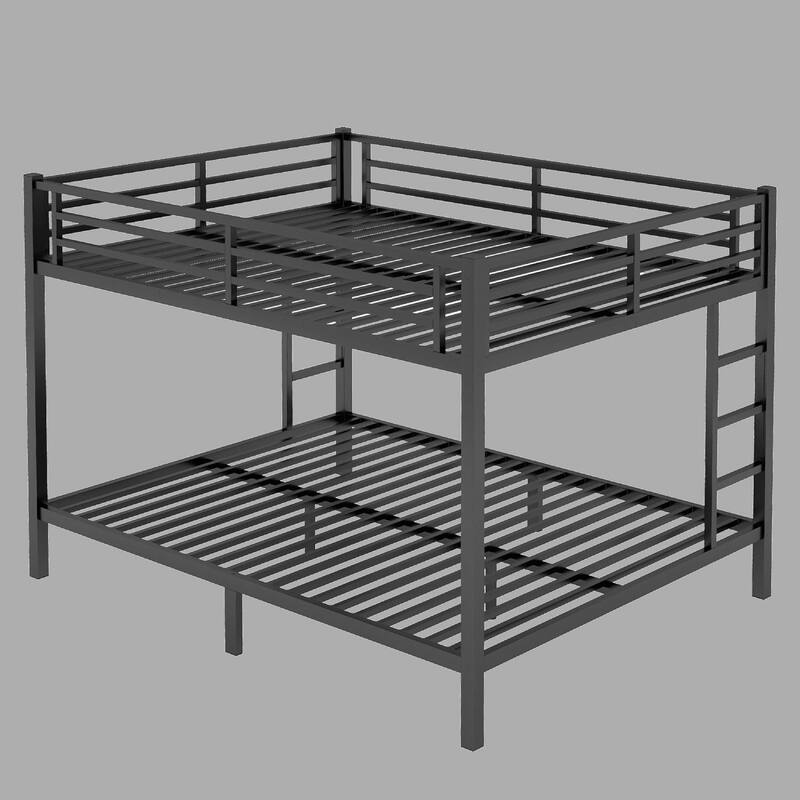 Queen over Queen or King over King Metal Bunk Bed with Side Ladder, Noise Reduced, No Box Spring Required - Black - Queen