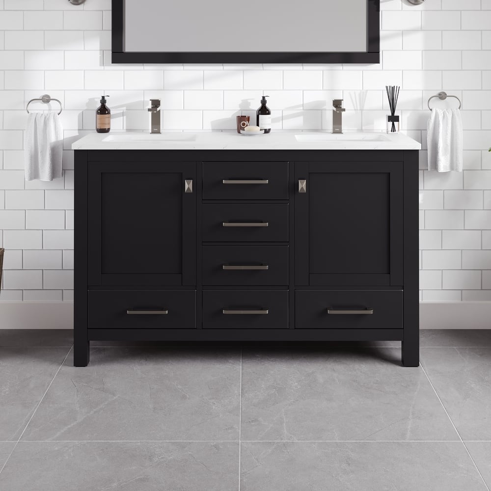 London 54"W Bath Vanity with Carrara Quartz Top & Undermount Sink