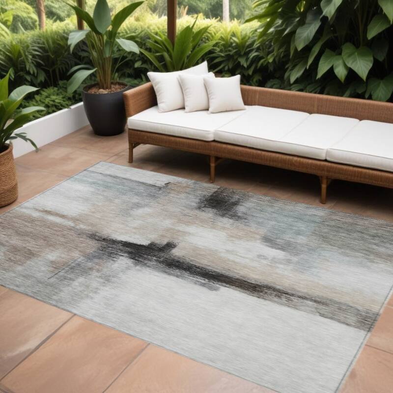HomeRoots Abstract Transitional Rectangle Outdoor Rug - 9' X 12'