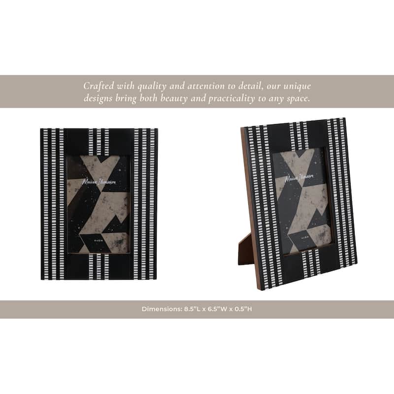 Resin Wood Picture Frame with Vertical Inlay Design - 4x6" Black