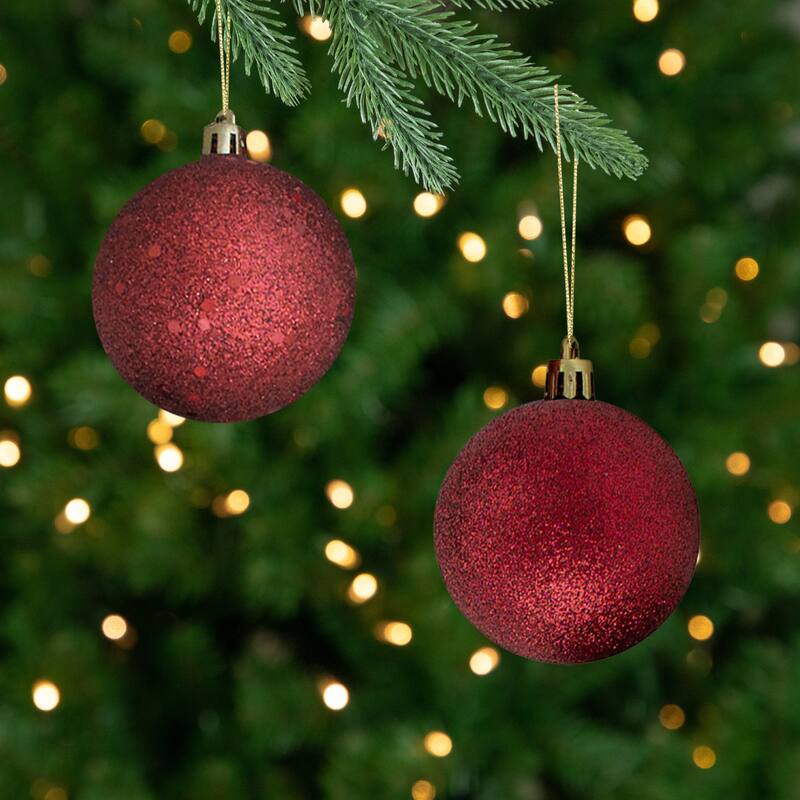 24ct Burgundy Shatterproof 4-Finish Christmas Ball Ornaments 2.5"